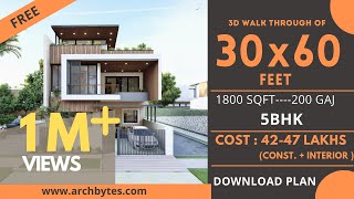 30x60 House Design 3D  1800 Sqft  200 Gaj  5 BHK  Modern Design  Terrace Garden  9x18 Meters [upl. by Barnie]