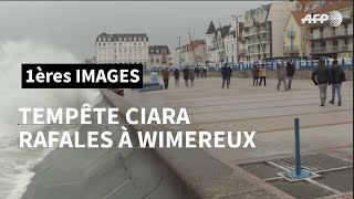 Tempête Ciara vent et vagues sur la jetée de Wimereux dans le PasdeCalais  AFP Images [upl. by Sirraj]