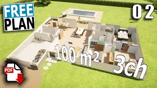 Plan maison gratuit 100 m² 3 chambres [upl. by Reniti]