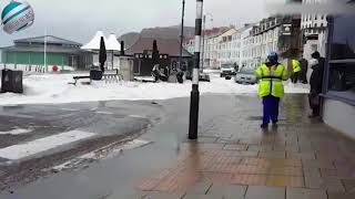 Shocking footage shows storm Brian flooding Aberystwyth pier  Breaking News [upl. by Nalyk245]