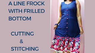 Aline frock with frilled bottomgathered frock cutting amp stitching frilledgathered kurti [upl. by Anwaf]