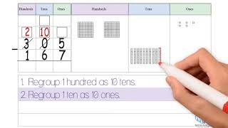 3Digit Subtraction Regrouping with Zeros Grade 2 [upl. by Bakeman]