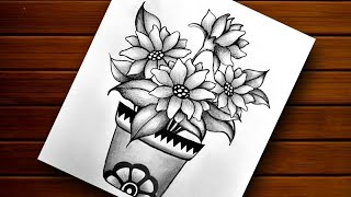 Flower Pot Drawing  Pencil Drawing Flower Vase  Flower Drawing in a Vase  Fuldani Drawing [upl. by Civ]