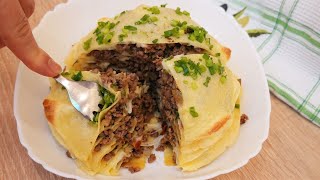 Stuffed Crepes with Minced Beef  Good Dinner Recipe  Cook at home [upl. by Notneiuq361]