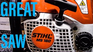 STIHL MS180 Chainsaw  1 Year Review [upl. by Lothario]