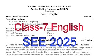 Class7 English  Annual Exam Question Paper  Session 202425 Session Ending Exam for KV students [upl. by Eilah]