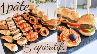 5 APÉRITIFS FACILE et ÉCO avec 1 SEULE PÂTE  💯Recette Plateau salé  buffet dinatoire 🍔🌭 [upl. by Wartow252]