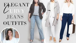 Elegant Curvy Plus Size Jeans Outfits  Fashion Over 40 [upl. by Acinot]