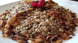 Mujadara Recipe Lentils with rice and Caramelized Onions MjadraMujaddaraMdardra [upl. by Llerrahs664]