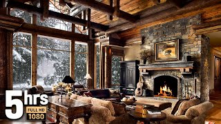 Winter Christmas Screensaver HD 5 hours  Snow falling Fire crackling sound Cosy Log Cabin [upl. by Nataline]