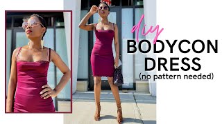 DIY Bodycon Dress with Spaghetti Straps FROM SCRATCH  No Pattern Needed [upl. by Ultann]