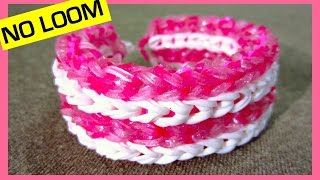 Rainbow Loom Bracelet Fourrow Fishtail without Loom on 2 Forks [upl. by Eide]