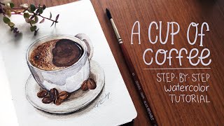 Cup of Coffee Watercolor Tutorial  New Kofi Page [upl. by Angelo]