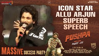 Icon Star Allu Arjun Superb Speech  Pushpa MASSive Success Party Live  Rashmika  Sukumar  DSP [upl. by Eilssel]