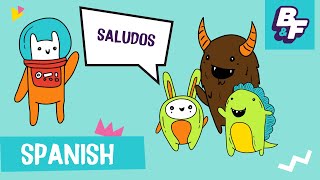 Learn Spanish with BASHO amp FRIENDS  Greetings Good Morning song for kids [upl. by Yniatirb]