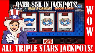 ALL HIGH LIMIT TRIPLE STARS SLOT JACKPOTS COMPILATION OF OUR FAVORITES OVER 85K IN HANDPAYS [upl. by Buchheim409]