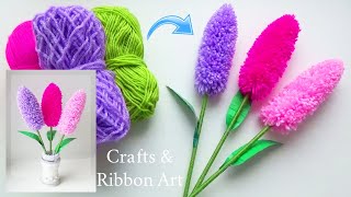 Easy Woolen Flower Making Idea  How to Make Beautiful Lavender Flower  Amazing Woolen Crafts [upl. by Leksehcey]