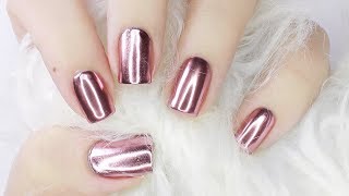 ROSE GOLD Mirror Chrome Nails With GEL amp REGULAR POLISH [upl. by Ibby385]