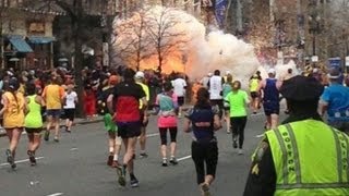 Boston Marathon Explosions Video Two Bombs Near Finish Line [upl. by Llerehs630]