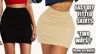 EASY DIY Beginner Fitted  Bodycon Mini SkirtsTwo Variations from One PatternNo Zippers or buttons [upl. by Uohk]