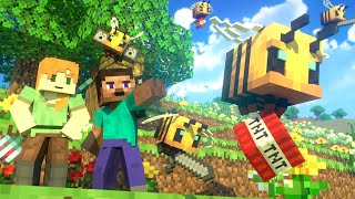 BEES FIGHT  Alex and Steve Life Minecraft Animation [upl. by Lexerd]