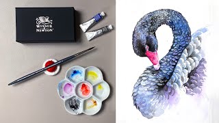 Black Watercolor Swan 🖤 StepbyStep Painting Tutorial with Winsor amp Newton [upl. by Etnad]