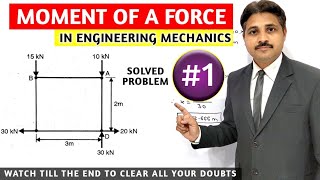 MOMENT OF A FORCE ABOUT A POINT IN ENGINEERING MECHANICS SOLVED PROBLEM 1 [upl. by Thackeray191]