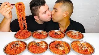 Super Spicy Fire Ramen Noodle Challenge • MUKBANG [upl. by Atnas]