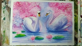 How to paint swan with watercolour step by step [upl. by Ramon]