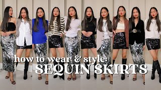 HOW TO WEAR amp STYLE SEQUIN SKIRTS 10 Outfits  Victoria Hui [upl. by Albion]