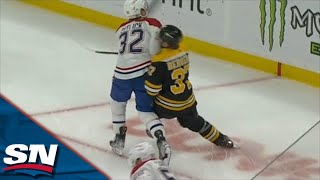 Bruins Brad Marchand Goes After Canadiens Rem Pitlick Following Hit On Patrice Bergeron [upl. by Madison]