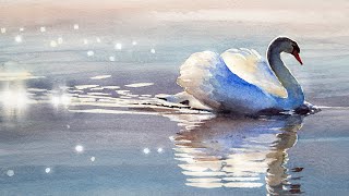 Watercolor painting of a swan in dreamy backlight [upl. by Clothilde]