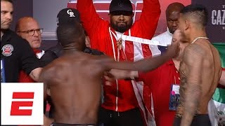 Terence Crawford throws punch at José Benavidez Jr during weighin  ESPN [upl. by Darees]