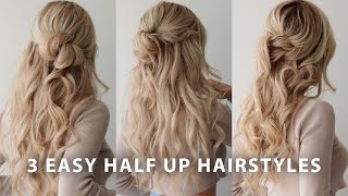 3 EASY HALF UP HAIRSTYLES 🌸 Perfect for Weddings Bridal Prom amp Work [upl. by Idihsar]