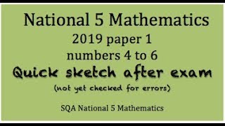 2019 SQA Nat 5 Maths paper 1 nos 4 to 6 Quick Sketch [upl. by Anazraf591]